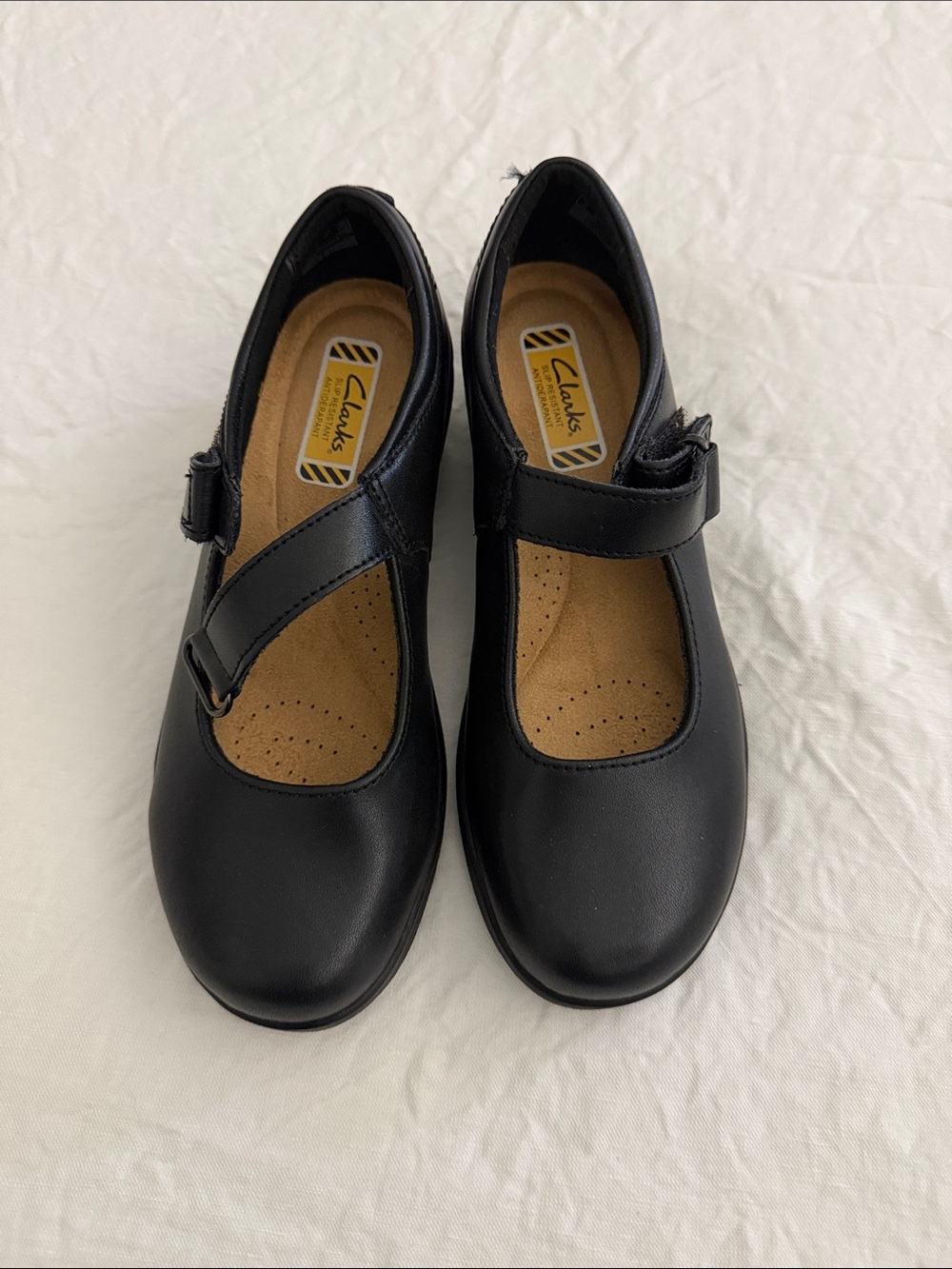 Clarks Black Mary Jane Leather Strap Flats